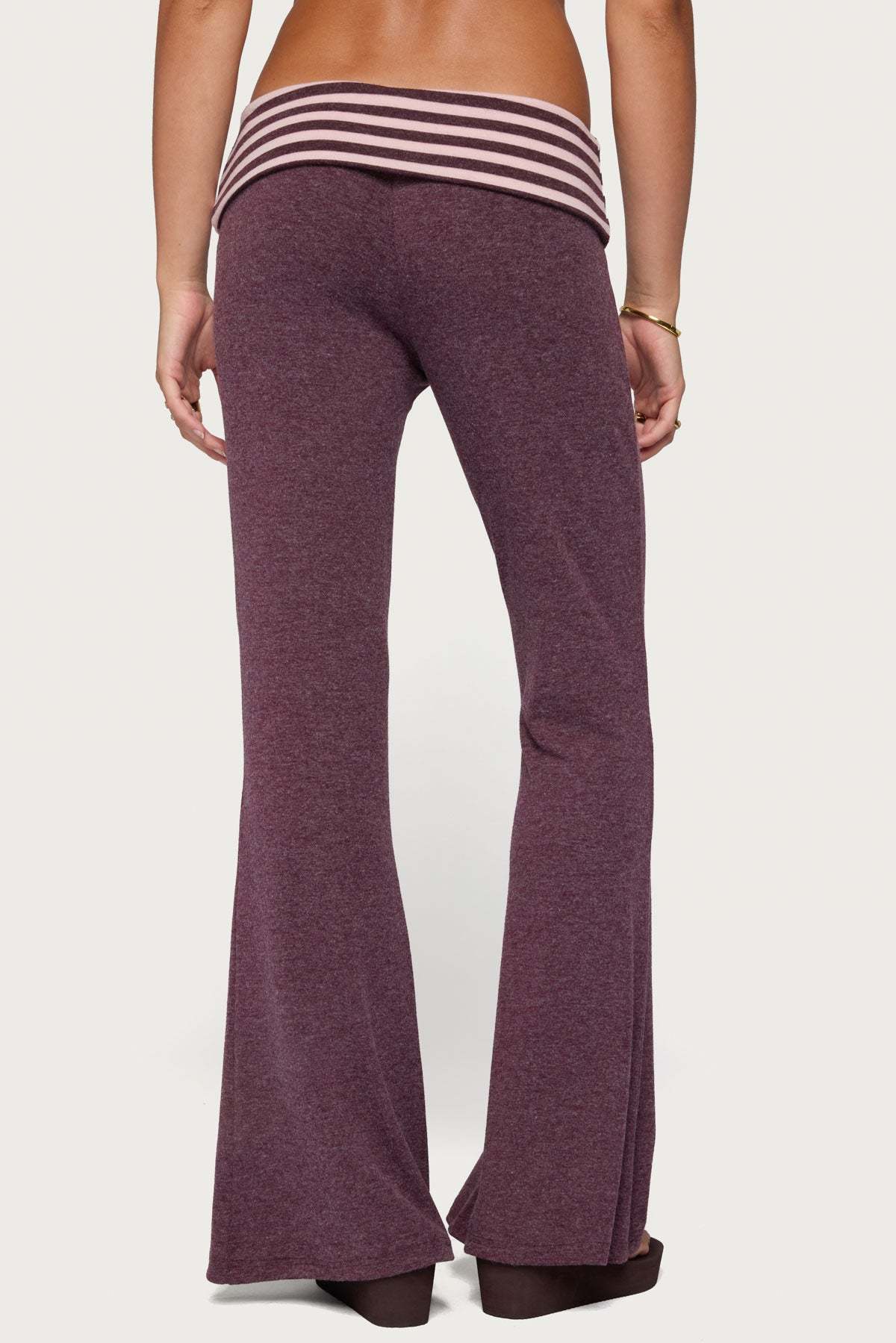 Stay Edikted Stripey Foldover Pants - BURGUNDY
