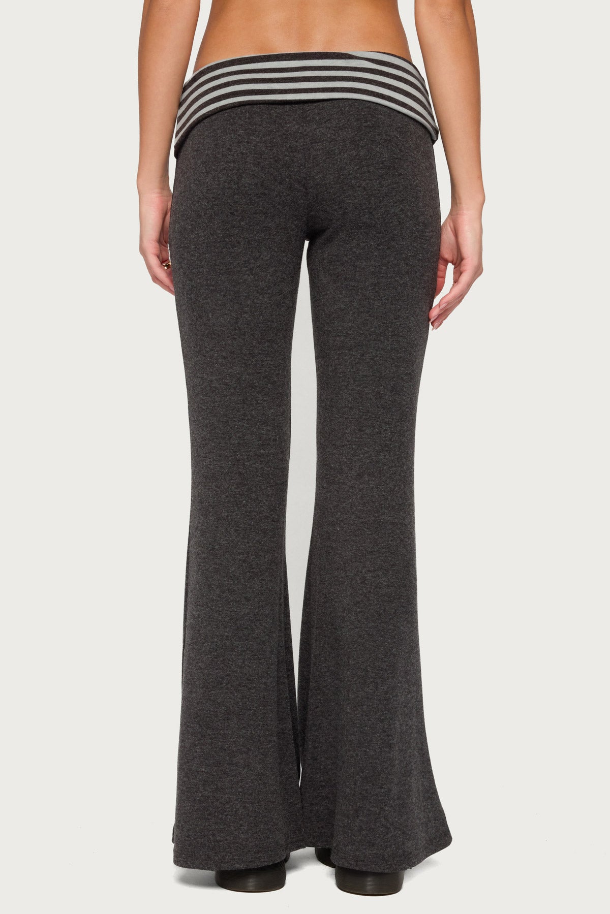 Stay Edikted Stripey Foldover Pants - CHARCOAL