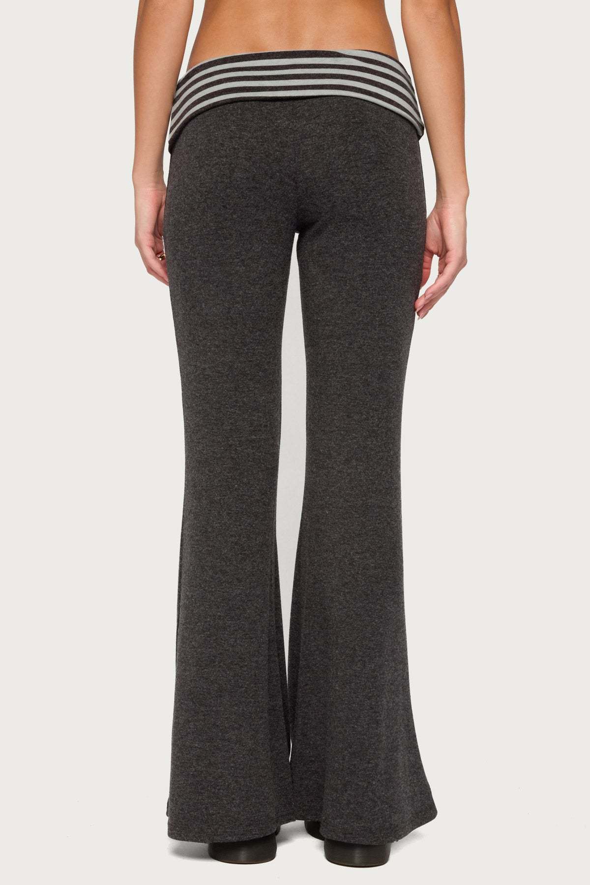 Stay Edikted Stripey Foldover Pants - CHARCOAL