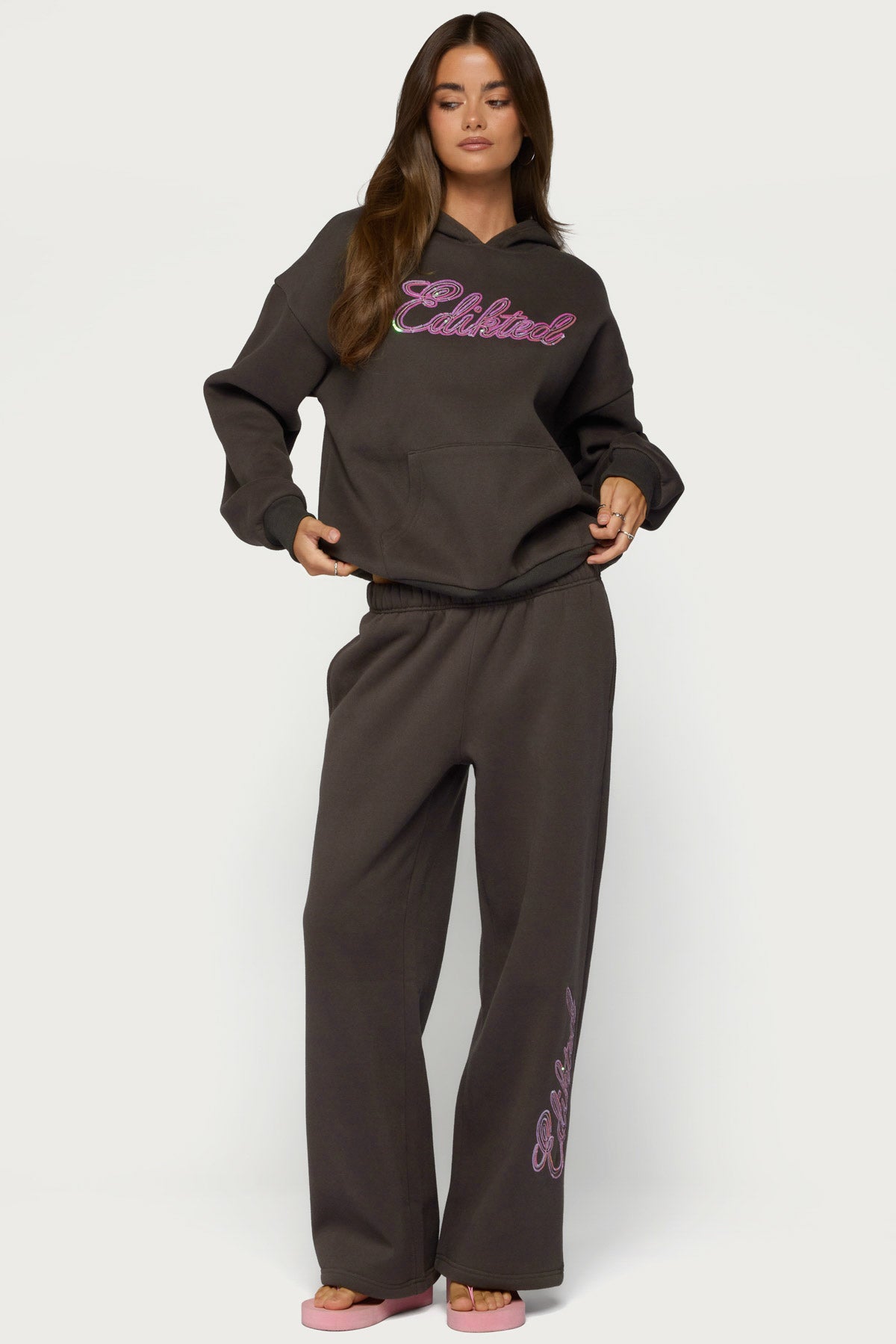 Always Edikted Sequin Sweatpants - DARK-GRAY