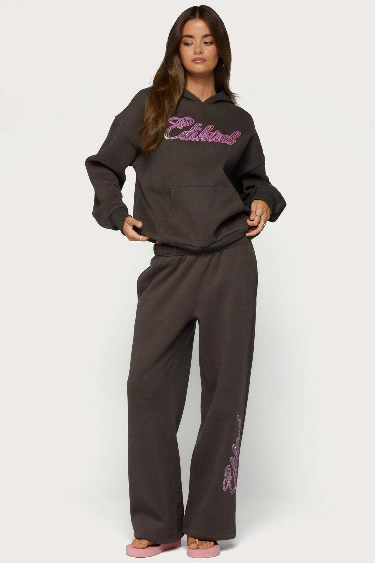Always Edikted Sequin Sweatpants - DARK-GRAY
