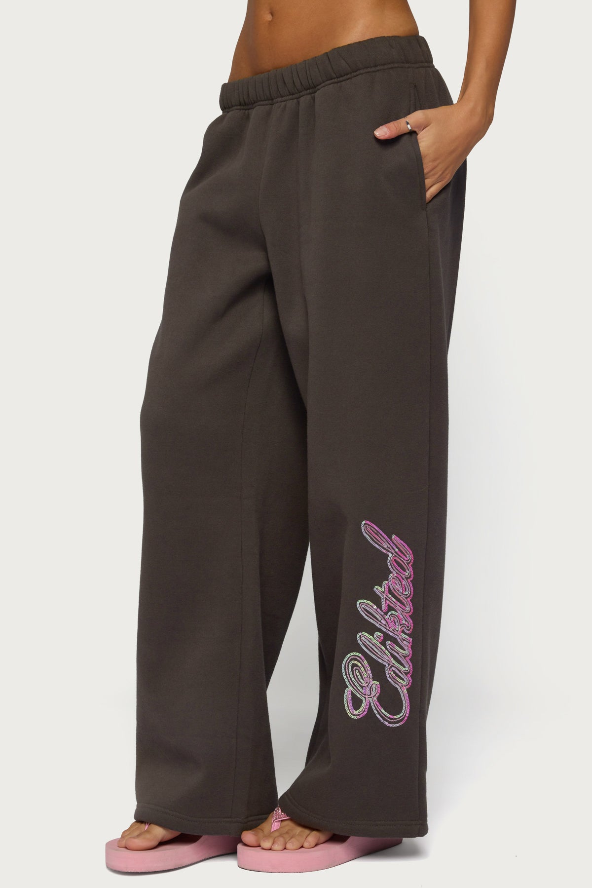 Always Edikted Sequin Sweatpants - DARK-GRAY