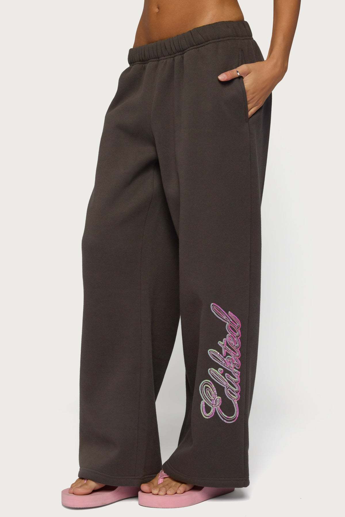 Always Edikted Sequin Sweatpants - DARK-GRAY