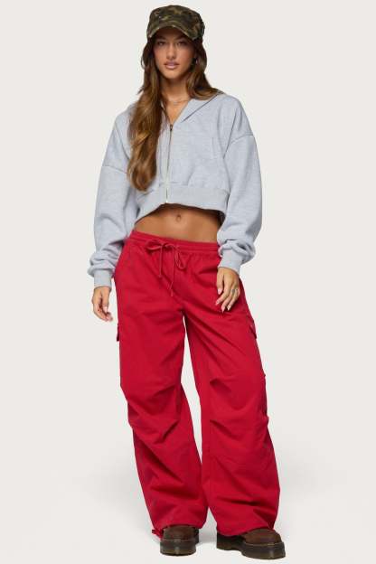 Paskal Twill Baggy Parachute Pants - RED