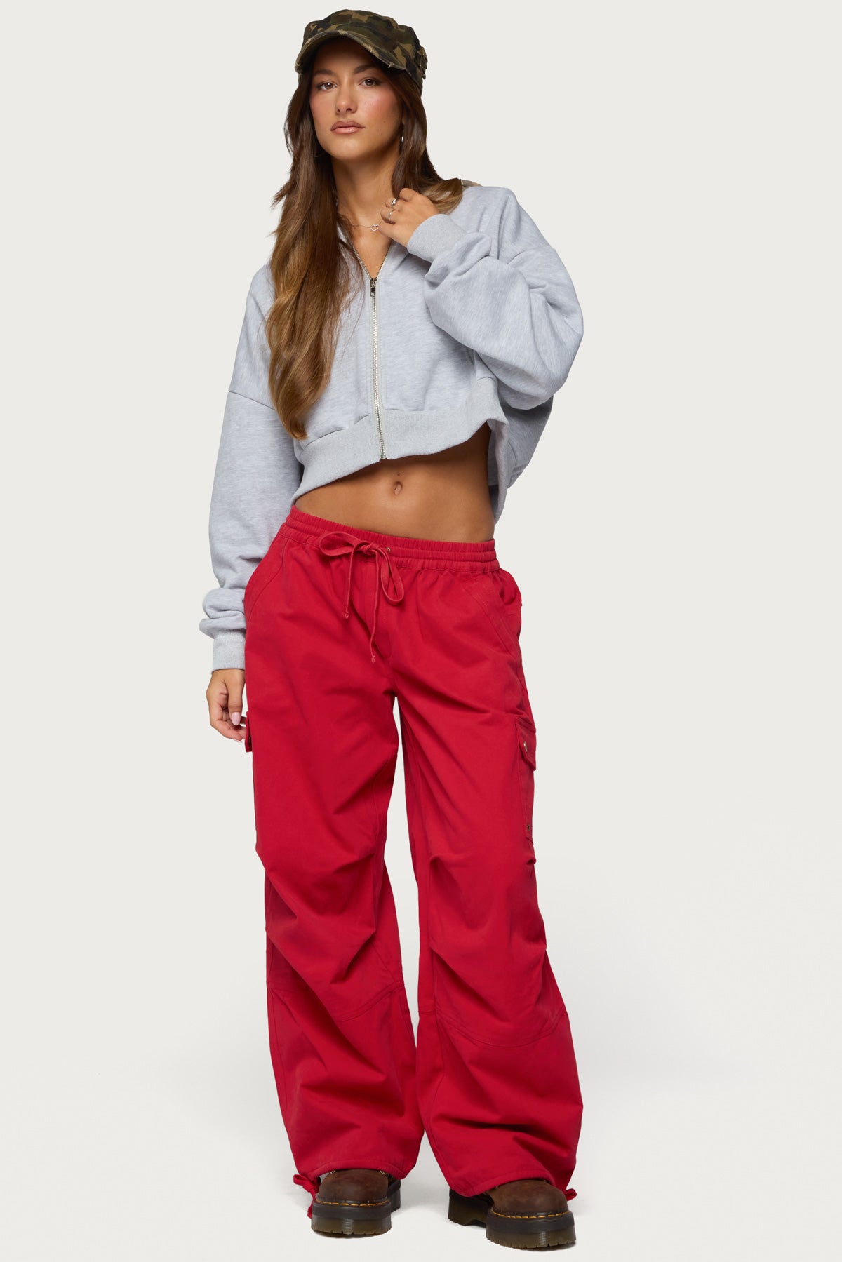 Paskal Twill Baggy Parachute Pants - RED