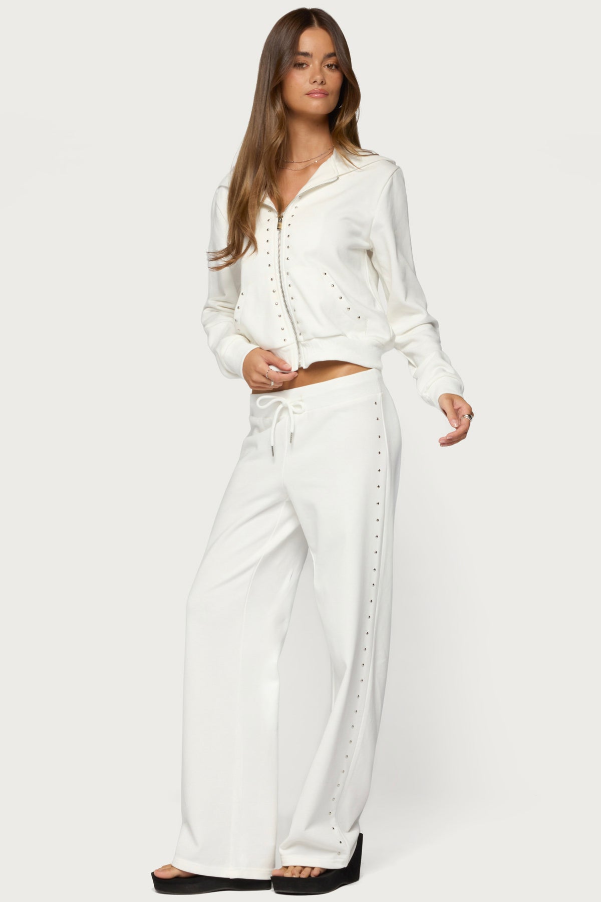 Enid Studded Sweatpants - WHITE