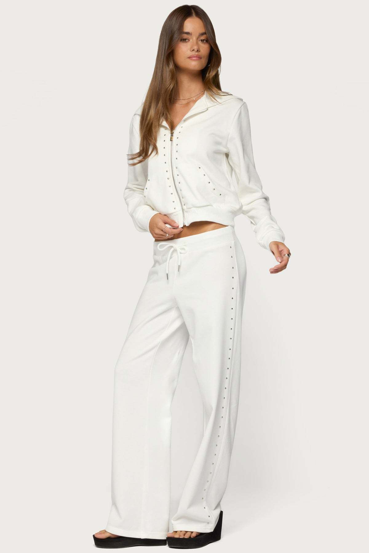 Enid Studded Sweatpants - WHITE