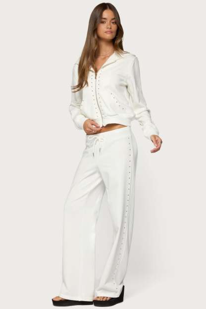Enid Studded Sweatpants - WHITE