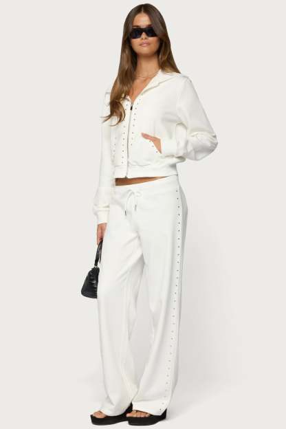 Enid Studded Sweatpants - WHITE