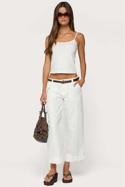 Odettia Sheer Cotton Pants - WHITE