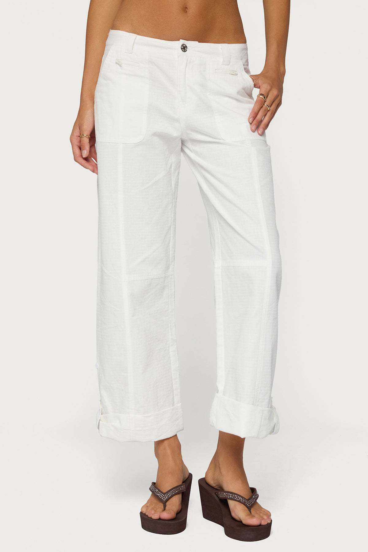 Odettia Sheer Cotton Pants - WHITE