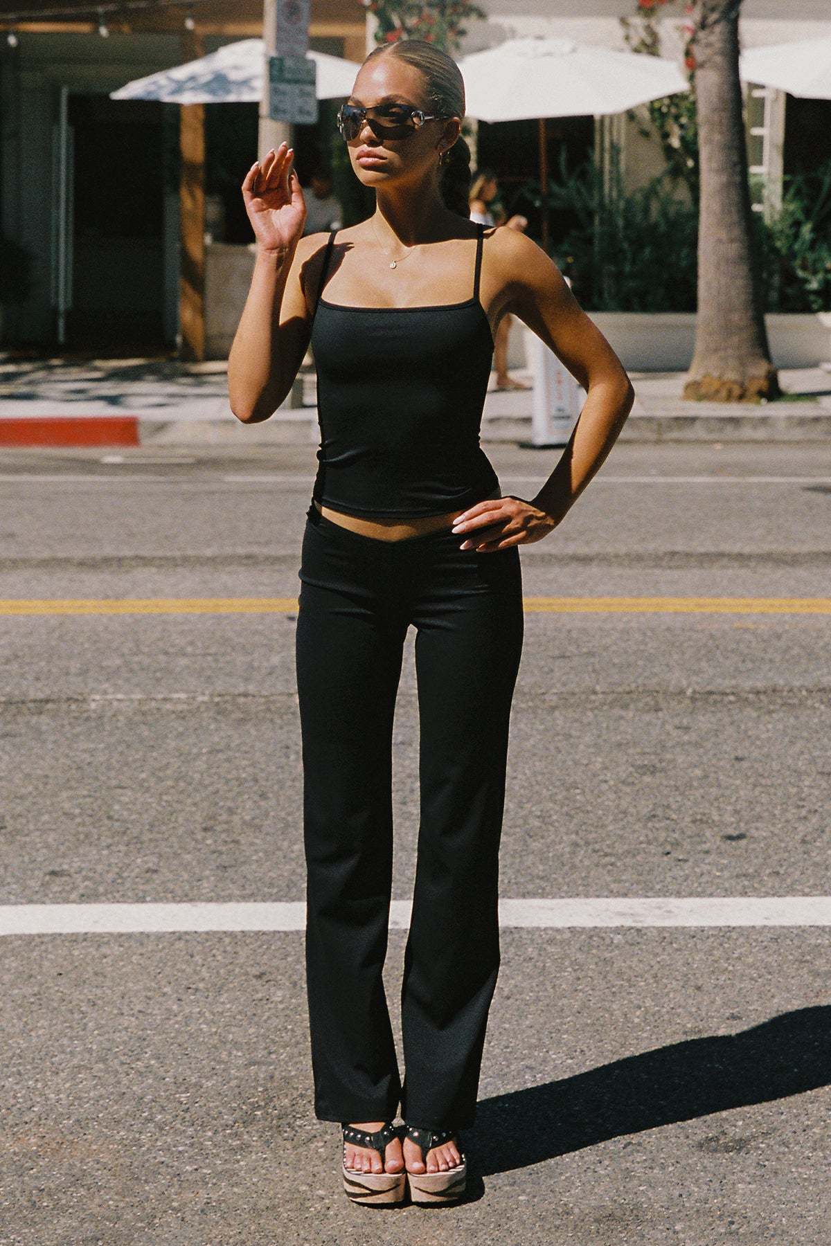 Anika Scooped Straight Leg Pants - BLACK