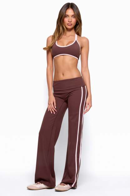 Anica Stripey Mid Rise Foldover Pants - BROWN