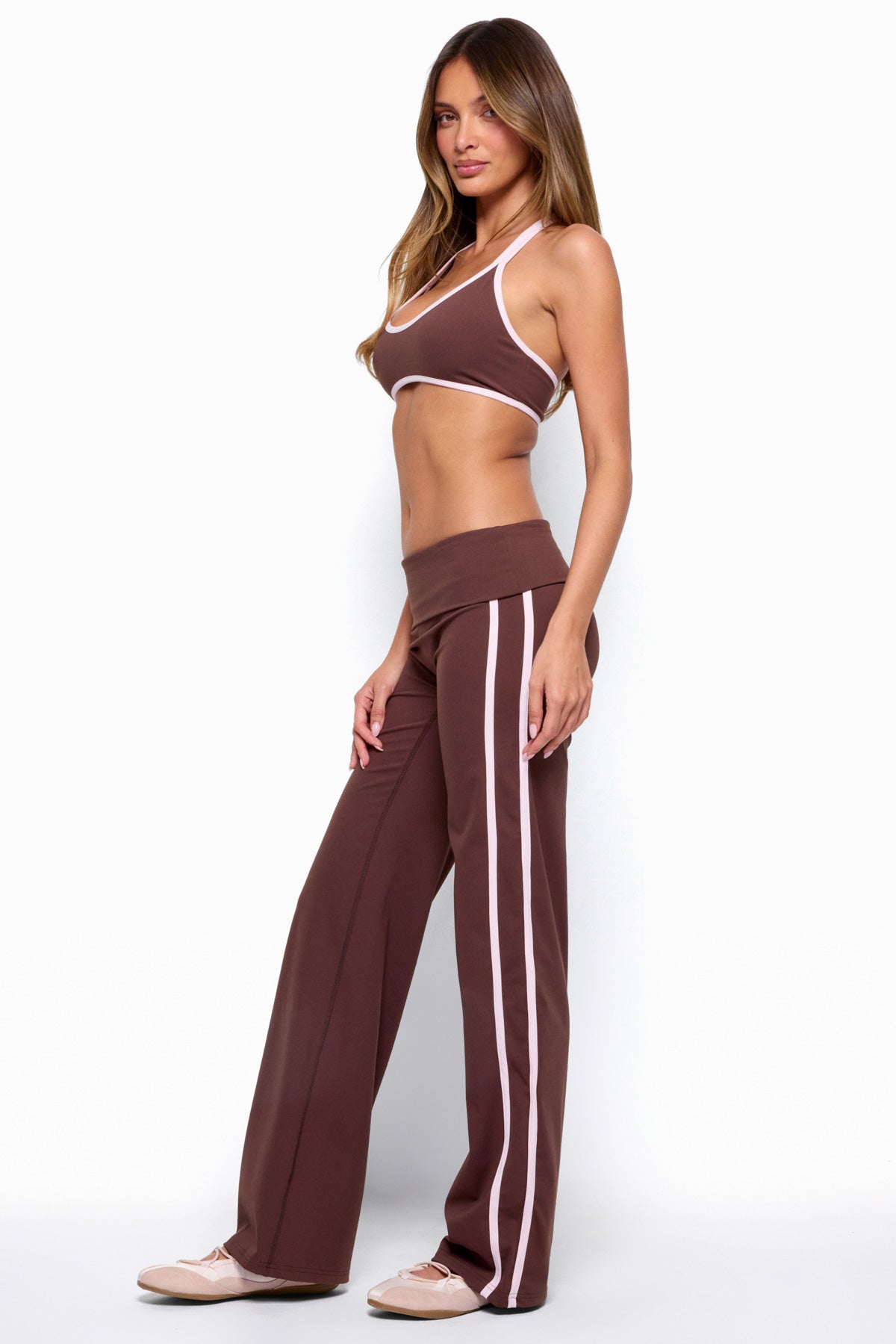 Anica Stripey Mid Rise Foldover Pants - BROWN