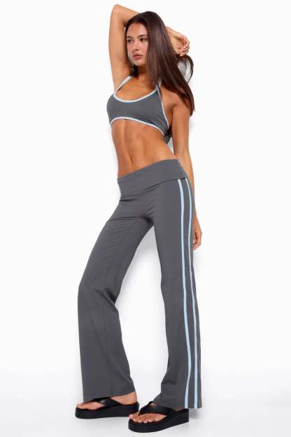 Anica Stripey Mid Rise Foldover Pants - CHARCOAL