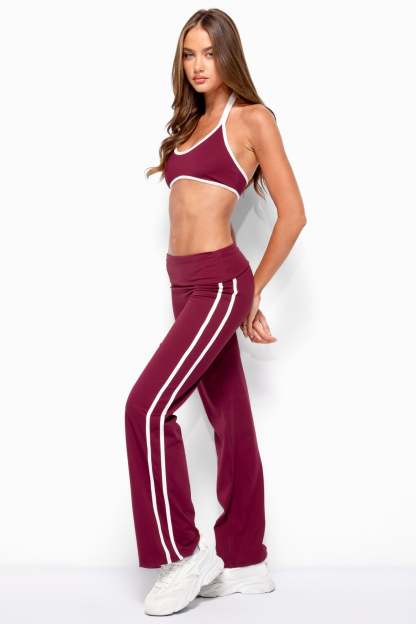Anica Stripey Mid Rise Foldover Pants - PLUM