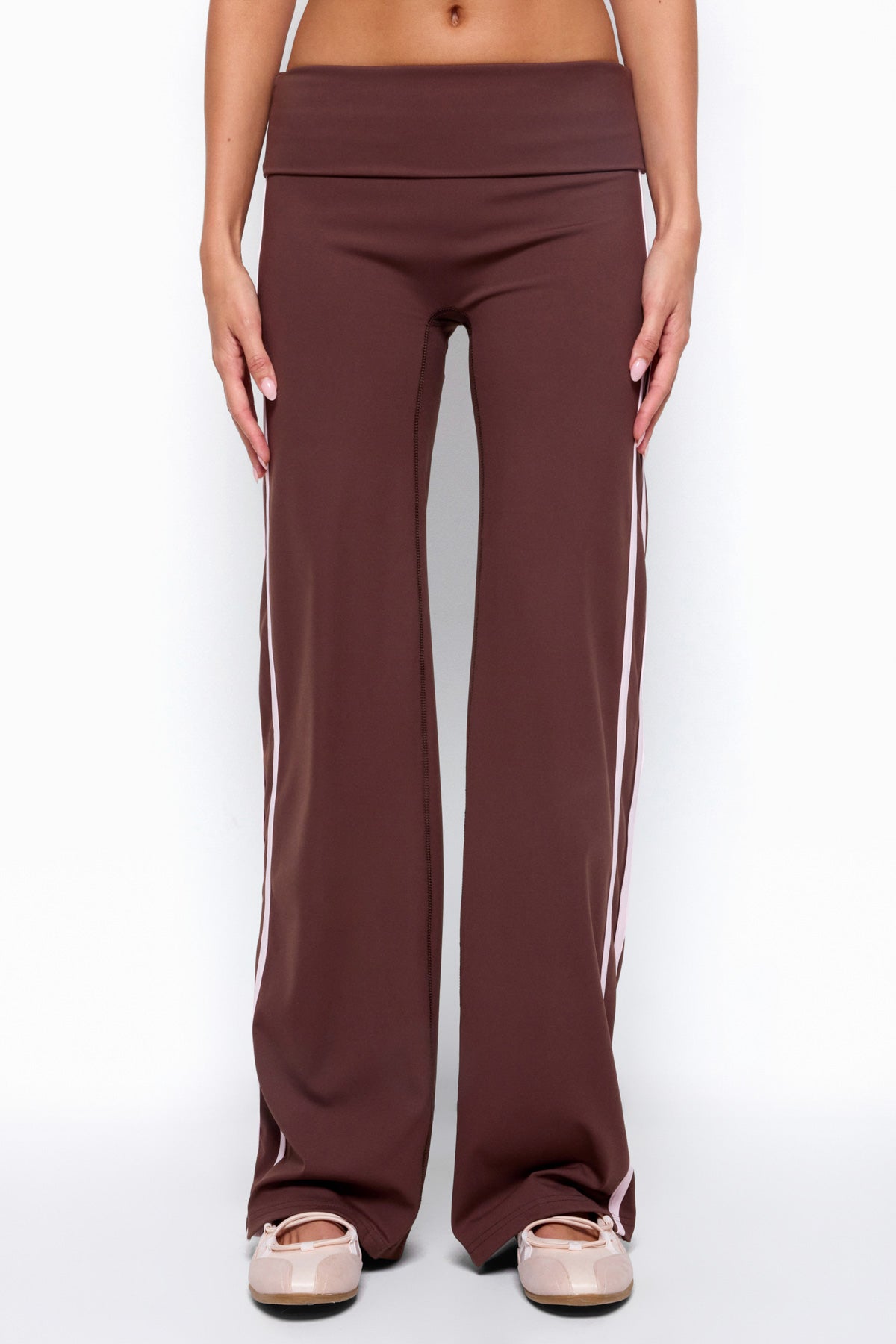 Anica Stripey Mid Rise Foldover Pants - BROWN