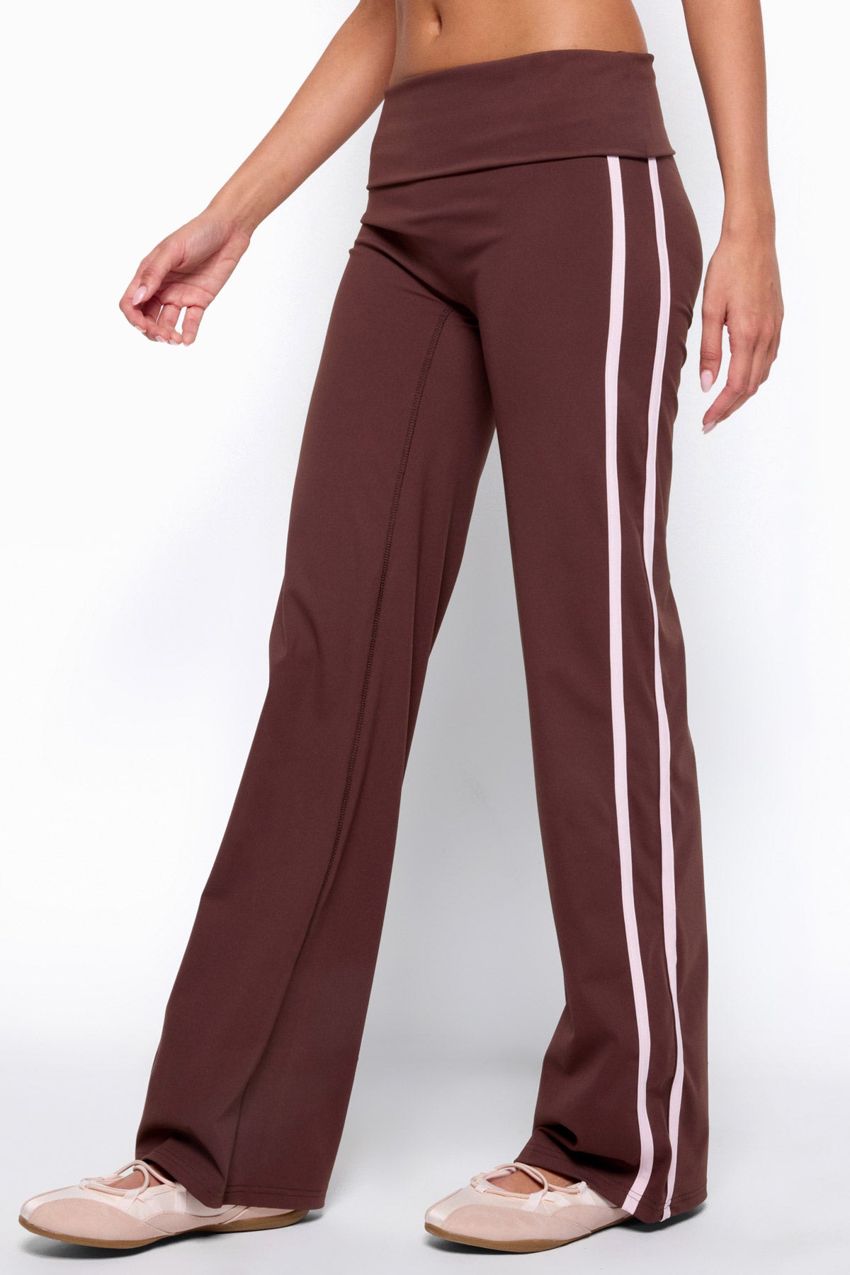 Anica Stripey Mid Rise Foldover Pants - BROWN