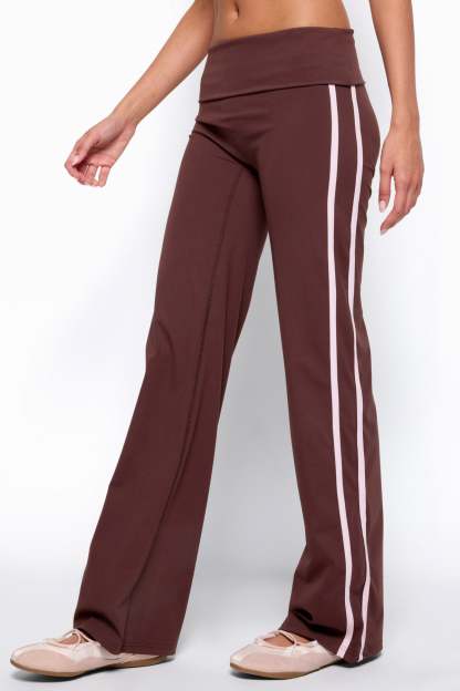 Anica Stripey Mid Rise Foldover Pants - BROWN