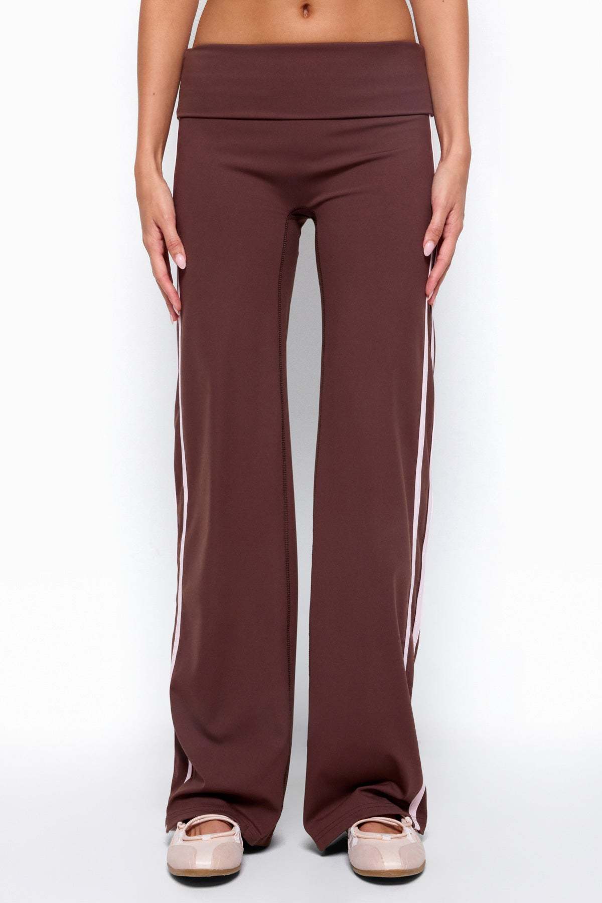 Anica Stripey Mid Rise Foldover Pants - BROWN