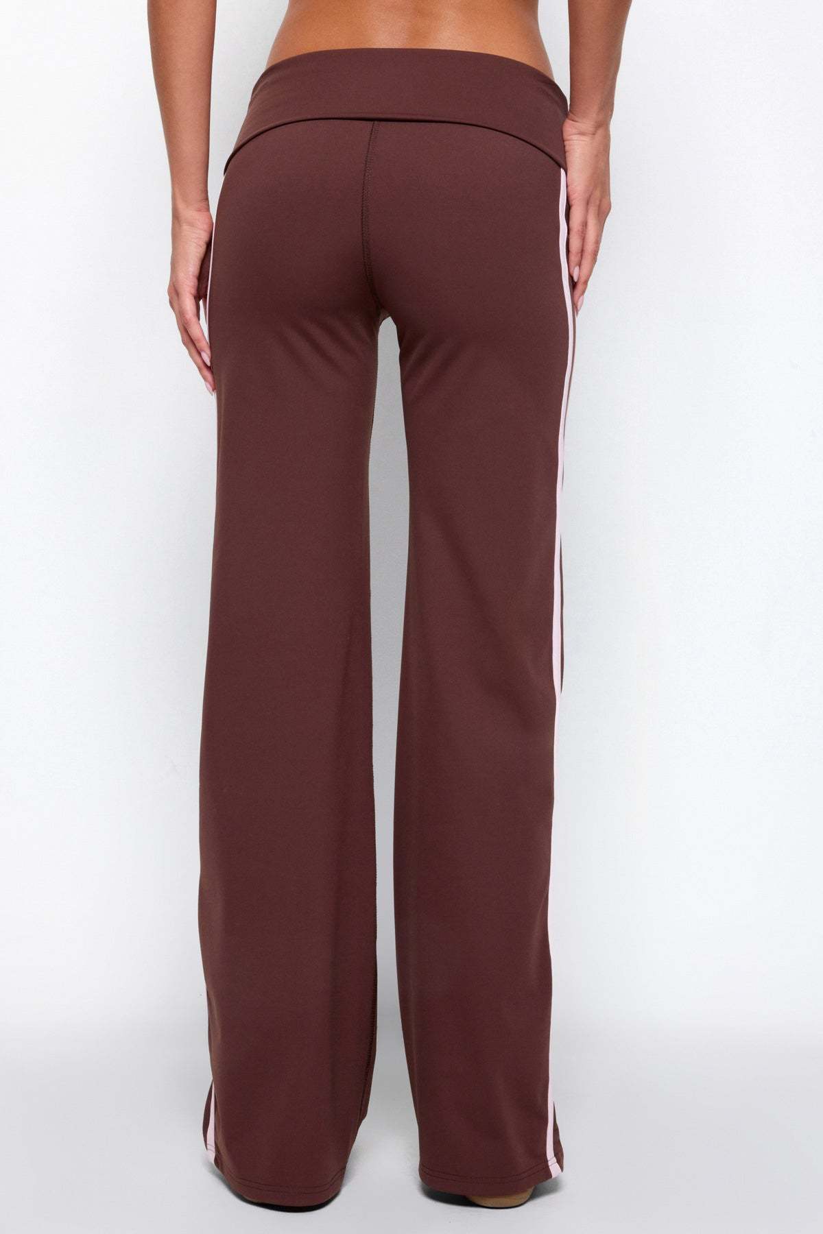 Anica Stripey Mid Rise Foldover Pants - BROWN