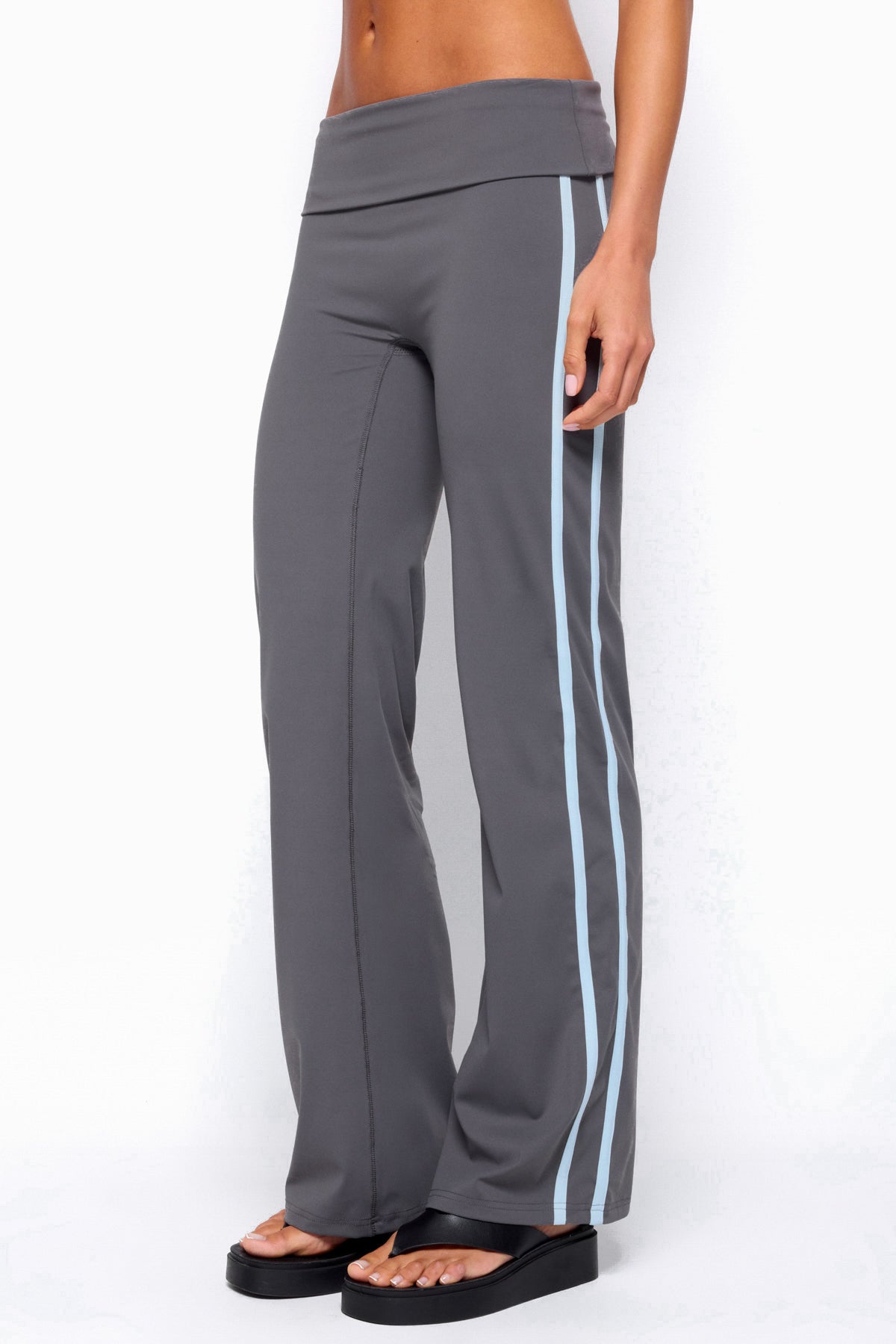 Anica Stripey Mid Rise Foldover Pants - CHARCOAL