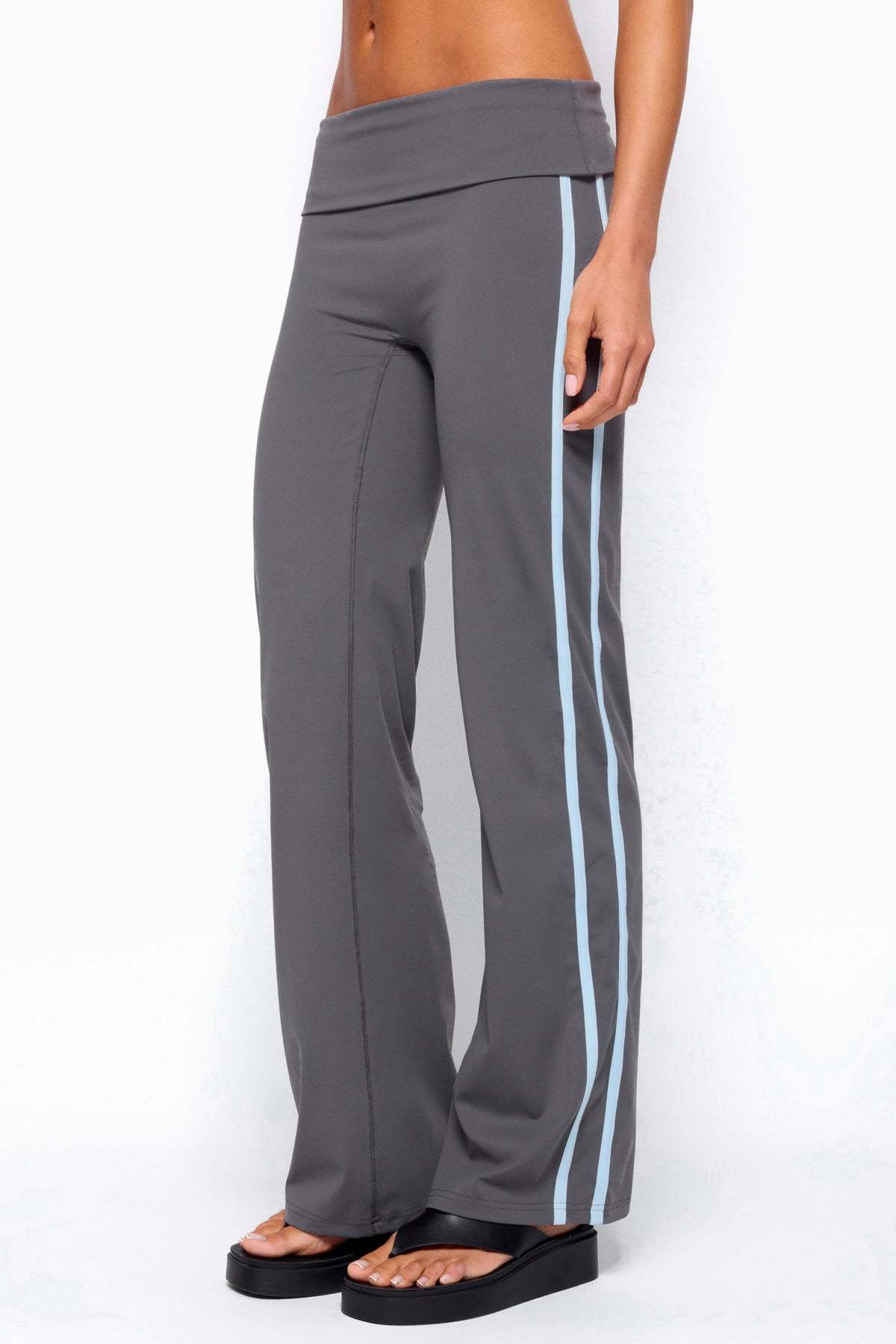Anica Stripey Mid Rise Foldover Pants - CHARCOAL