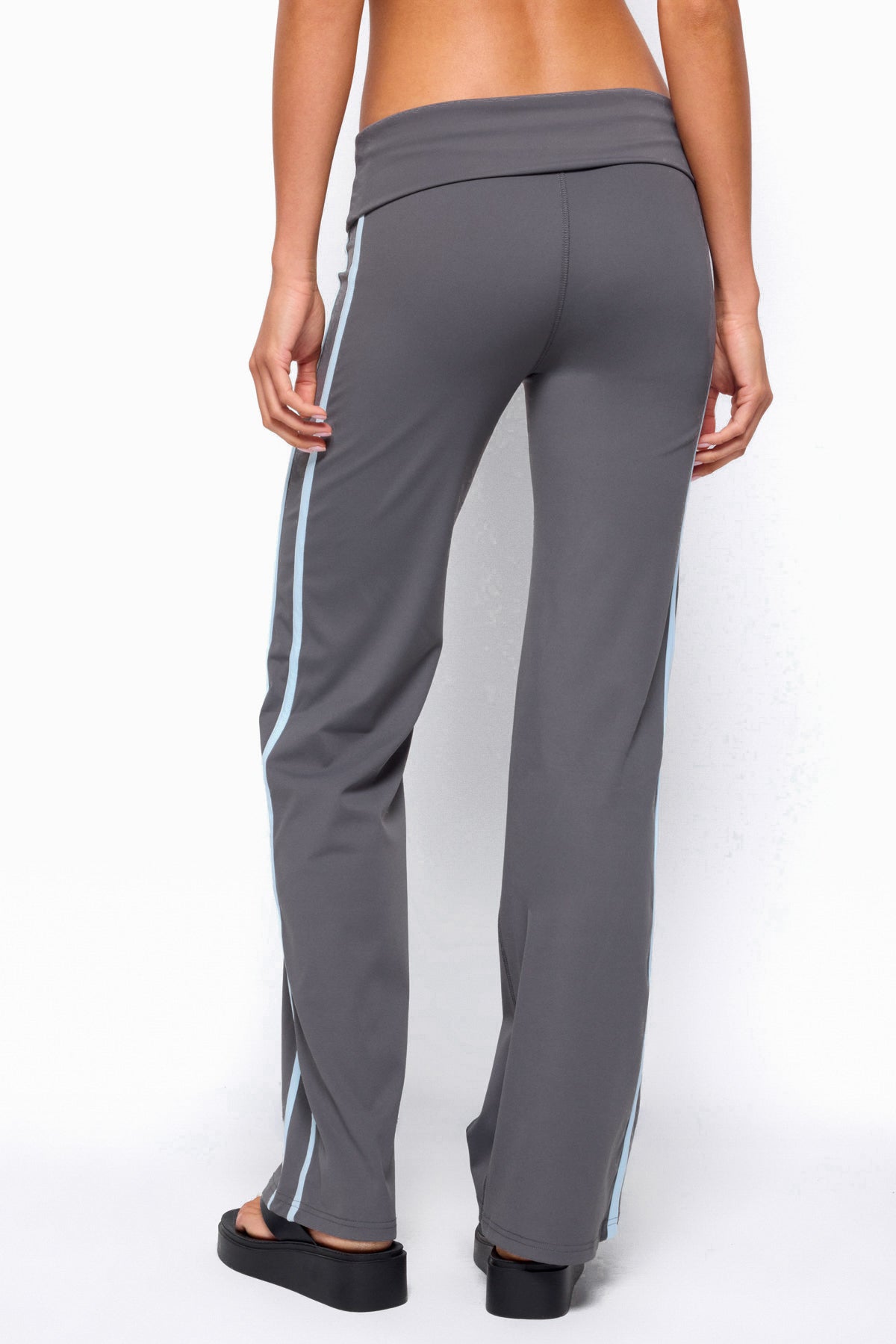 Anica Stripey Mid Rise Foldover Pants - CHARCOAL