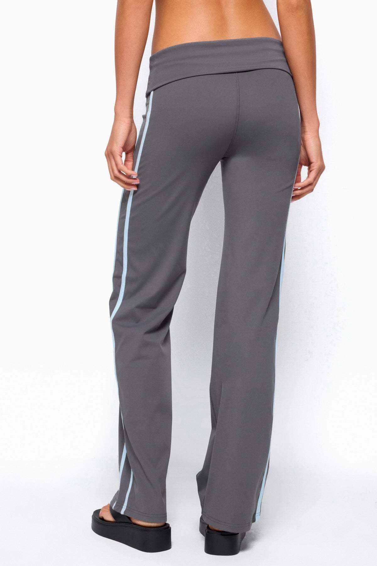 Anica Stripey Mid Rise Foldover Pants - CHARCOAL