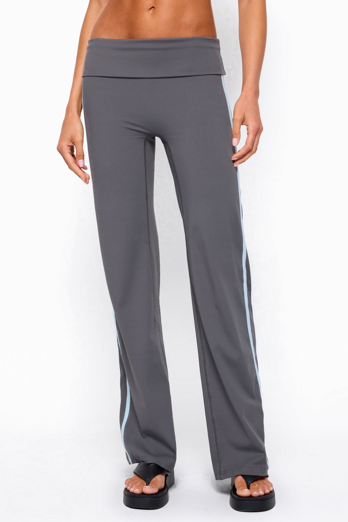 Anica Stripey Mid Rise Foldover Pants - CHARCOAL