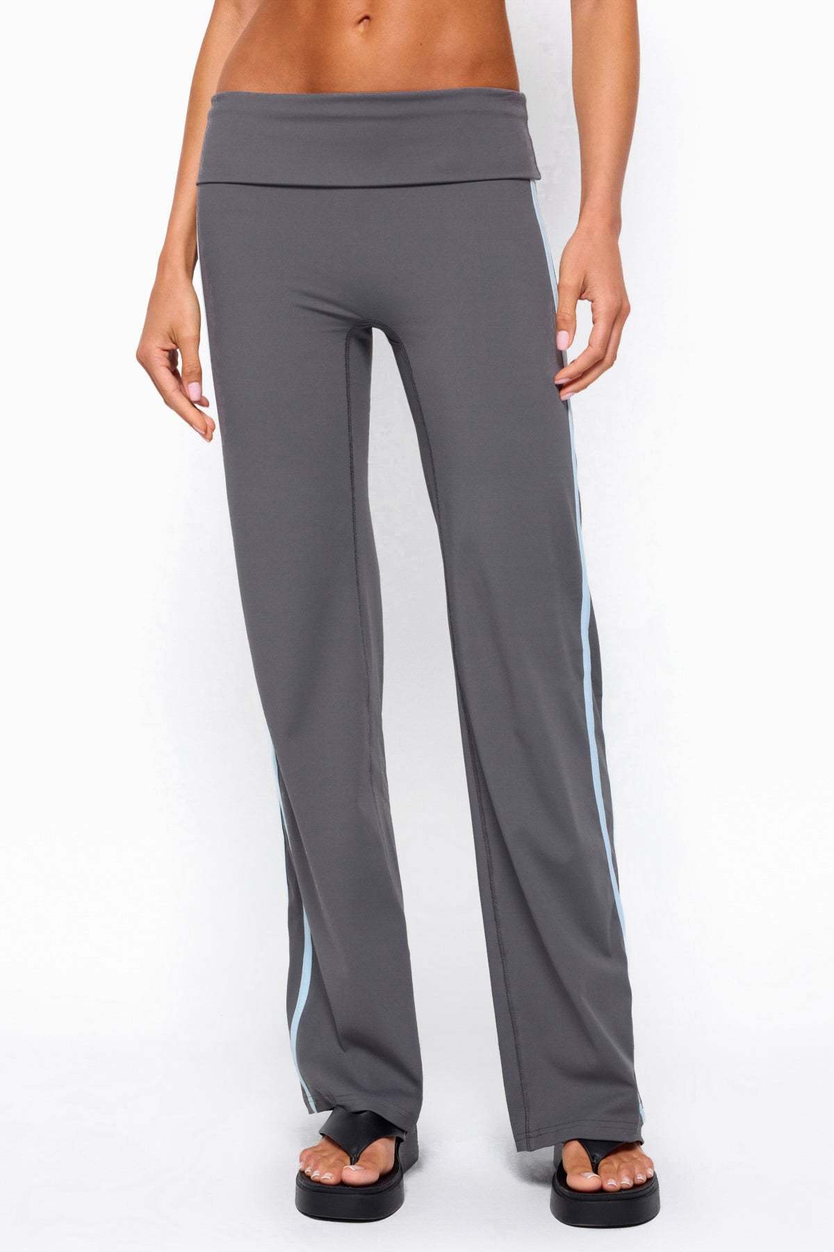 Anica Stripey Mid Rise Foldover Pants - CHARCOAL