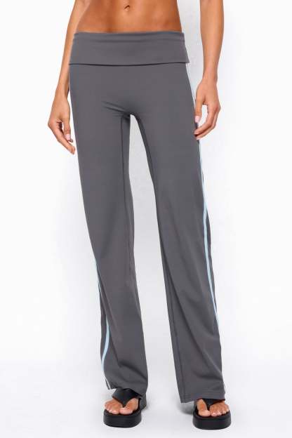 Anica Stripey Mid Rise Foldover Pants - CHARCOAL
