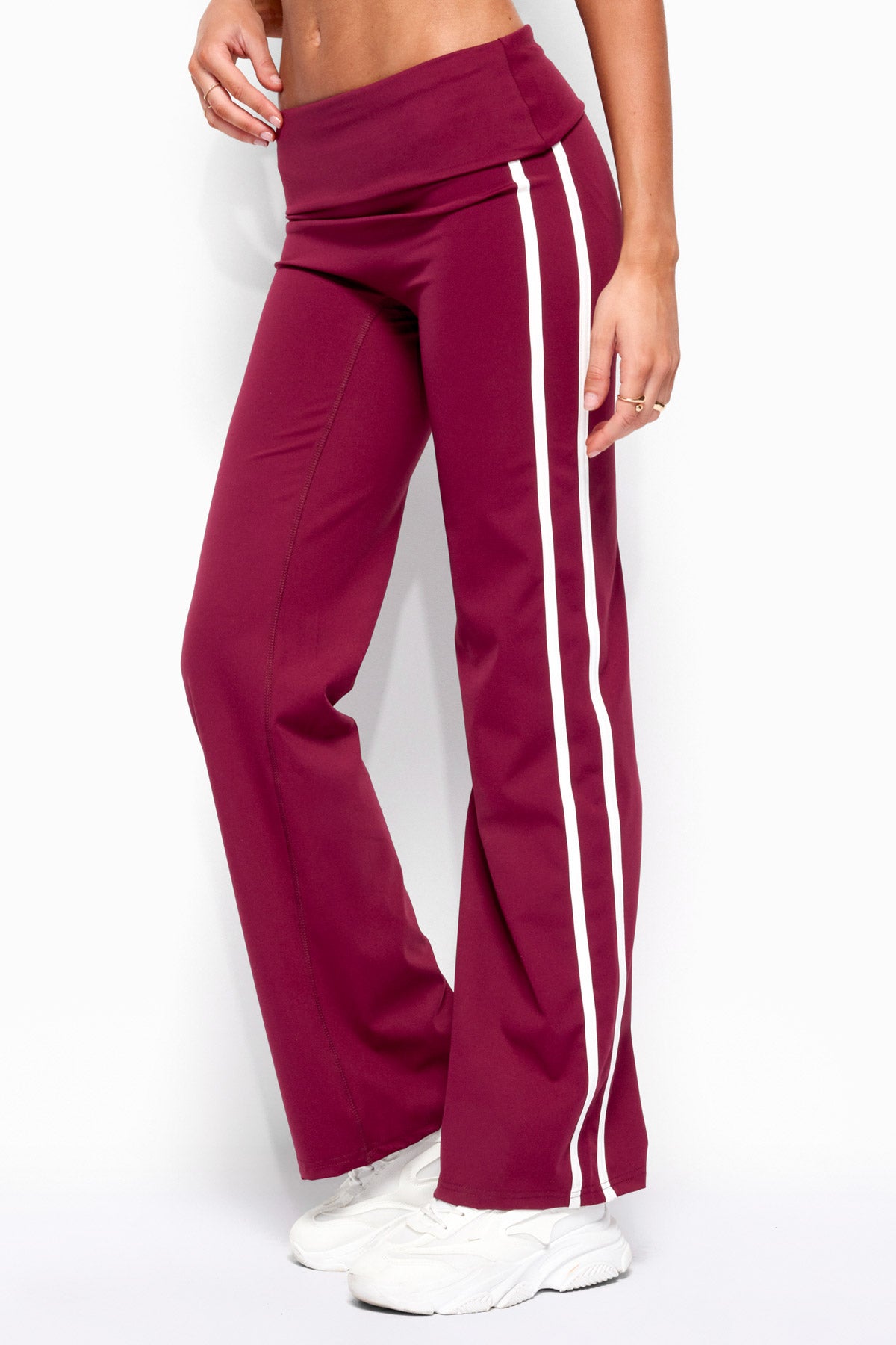 Anica Stripey Mid Rise Foldover Pants - PLUM