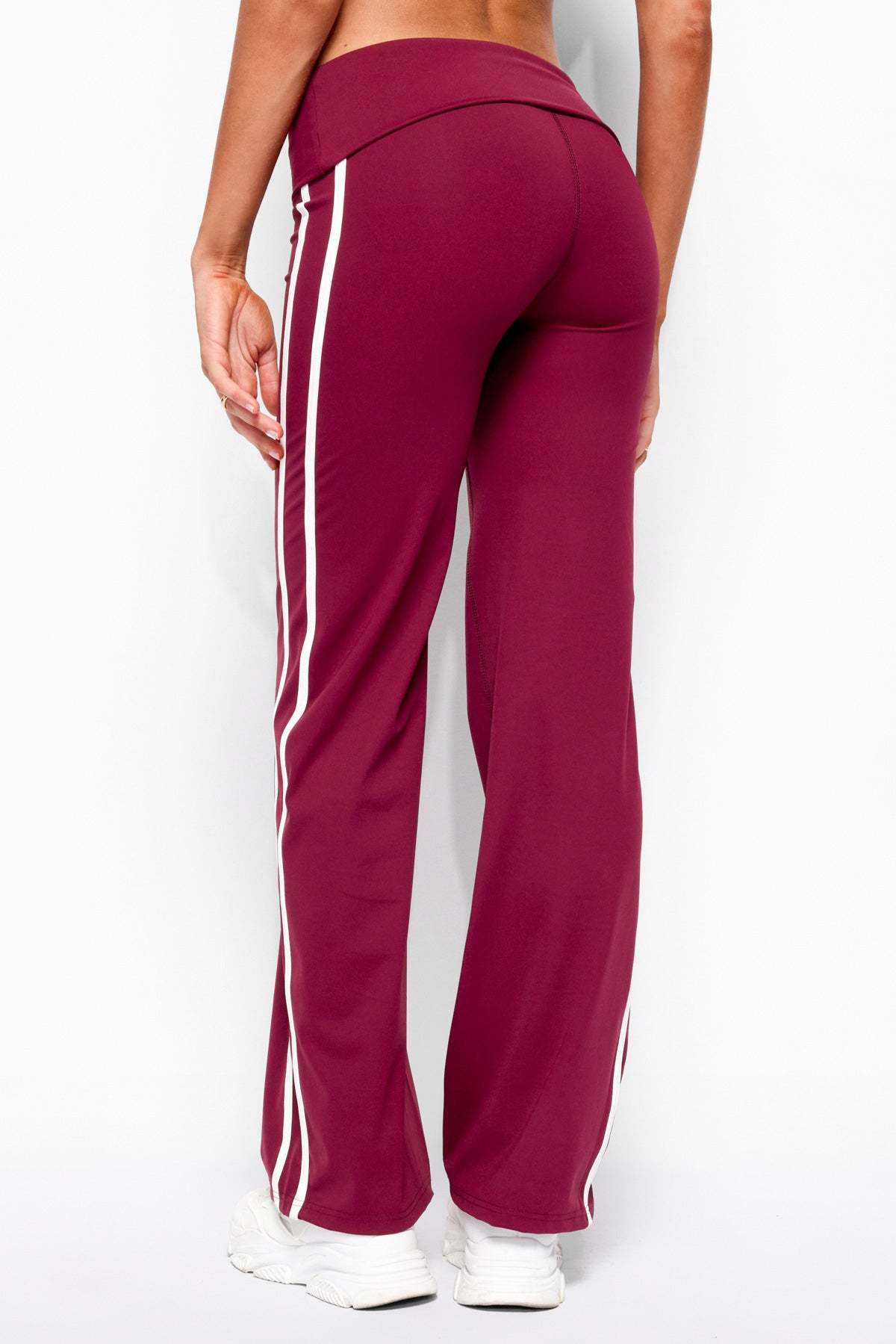 Anica Stripey Mid Rise Foldover Pants - PLUM