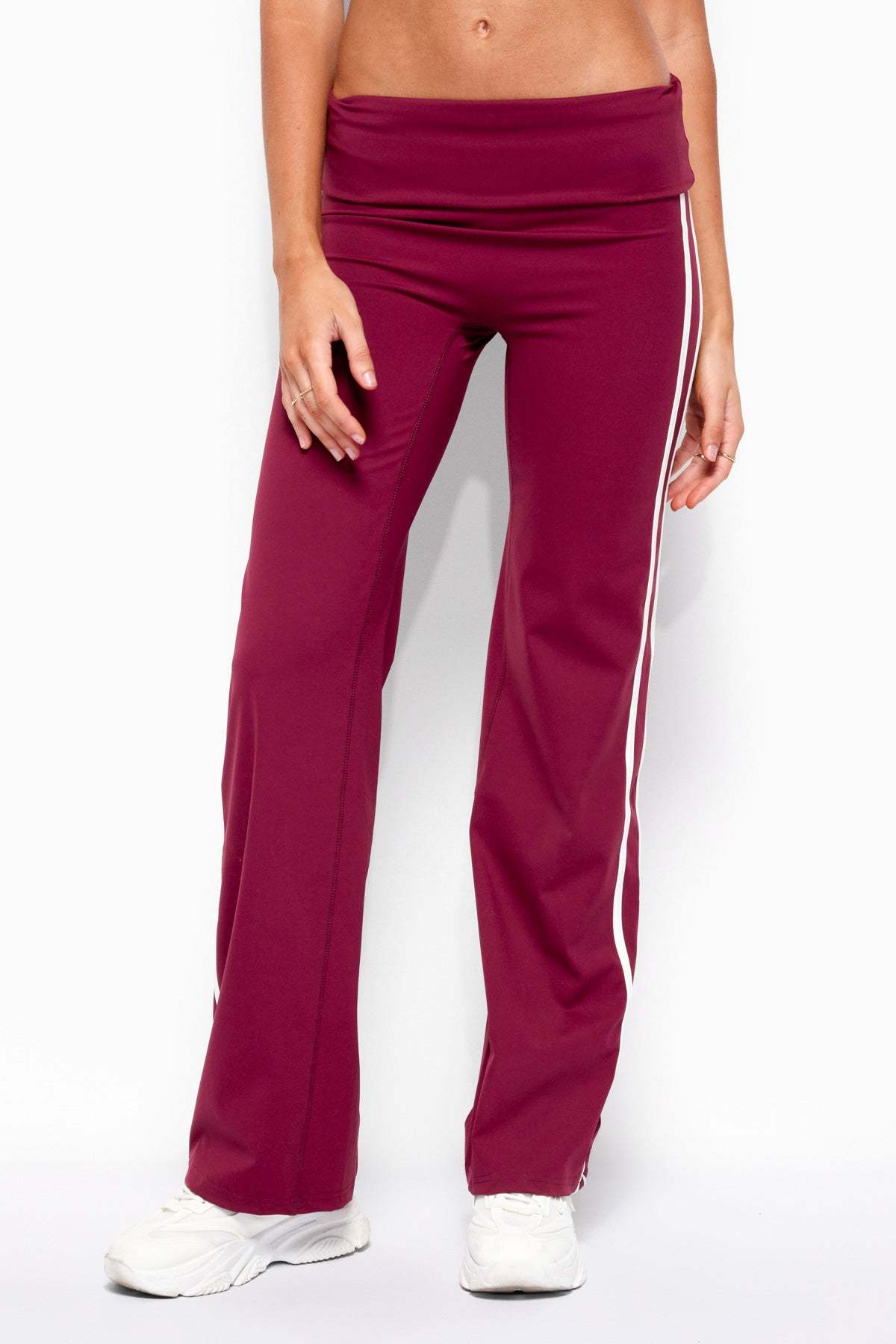 Anica Stripey Mid Rise Foldover Pants - PLUM