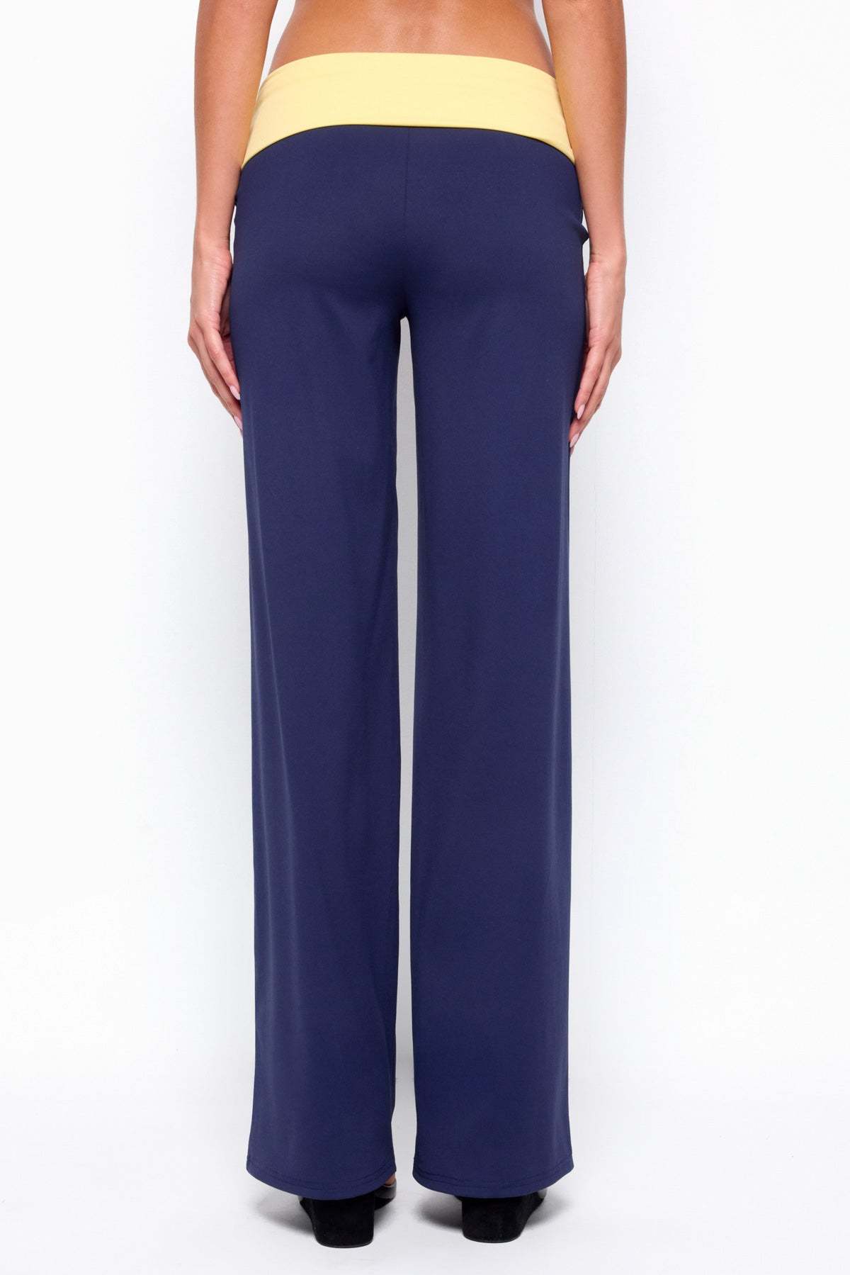 Dayna Contrast Foldover Straight Leg Pants - NAVY