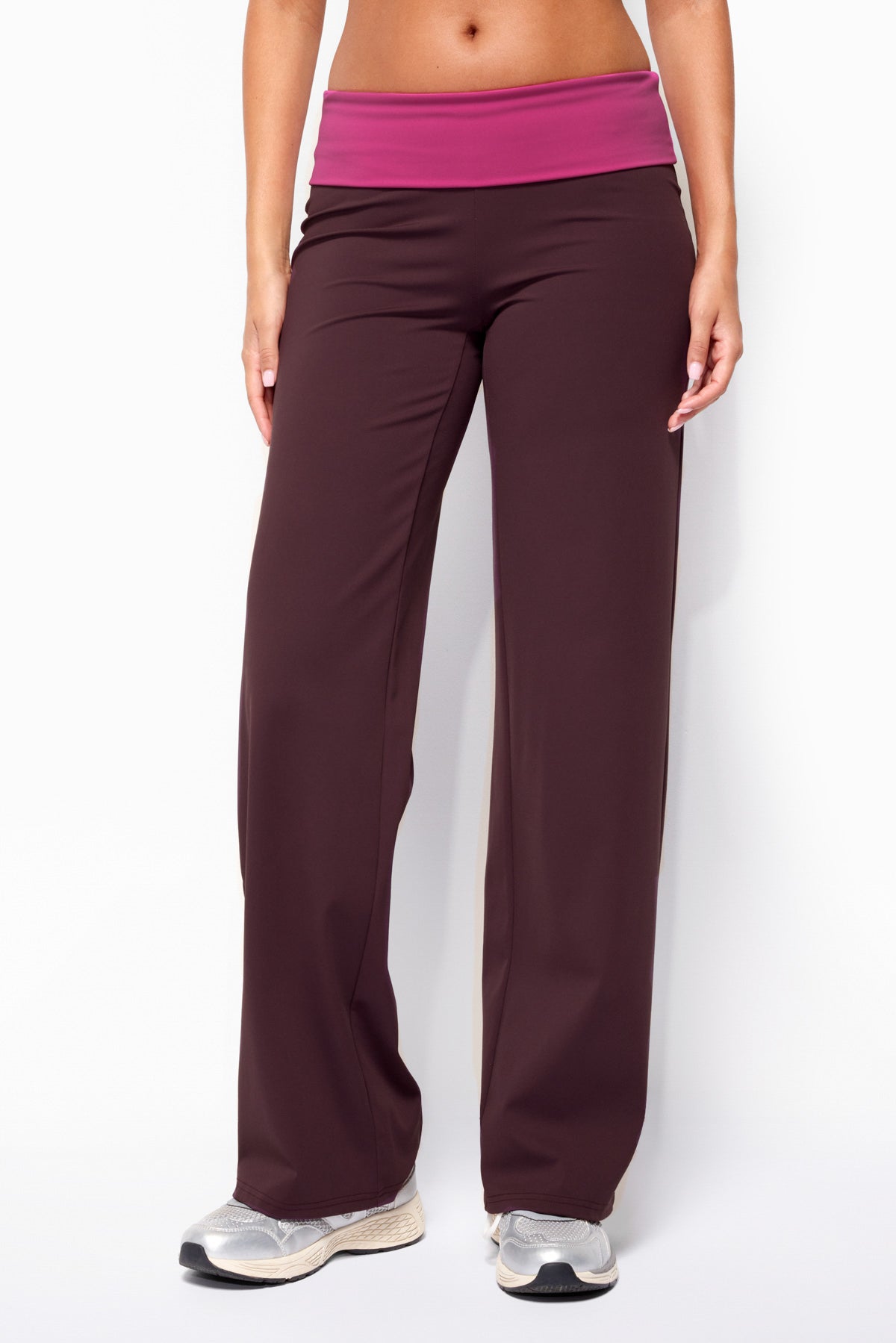 Dayna Contrast Foldover Straight Leg Pants - PLUM-AND-PINK