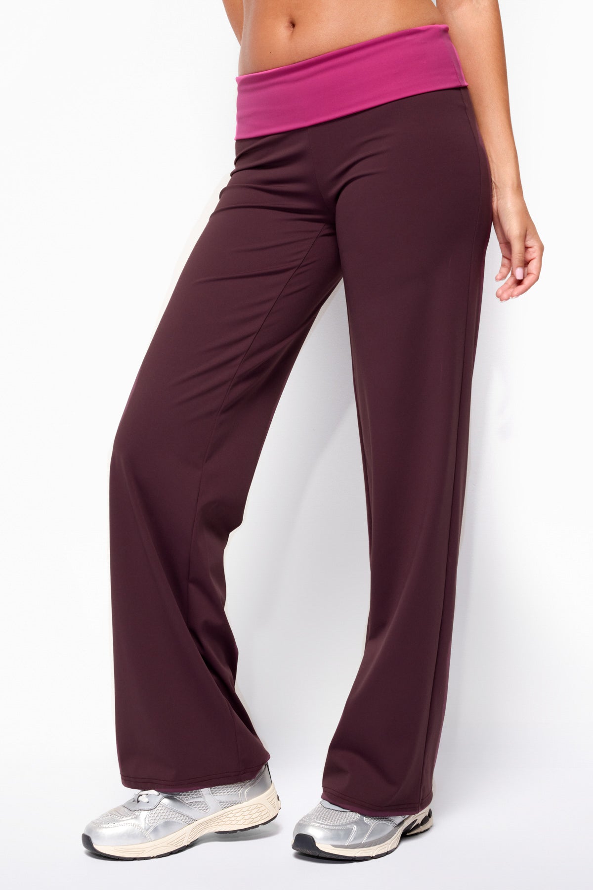 Dayna Contrast Foldover Straight Leg Pants - PLUM-AND-PINK