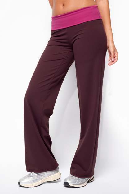 Dayna Contrast Foldover Straight Leg Pants - PLUM-AND-PINK