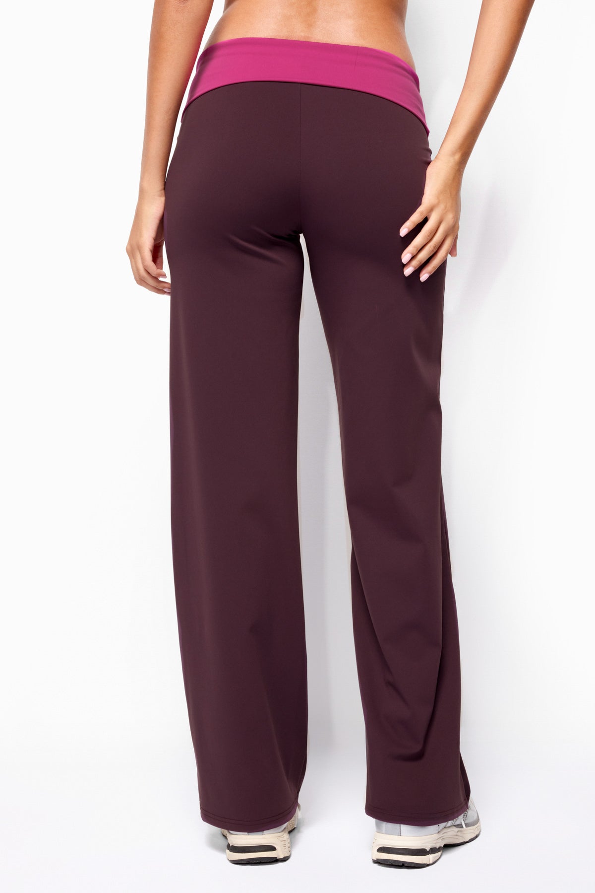 Dayna Contrast Foldover Straight Leg Pants - PLUM-AND-PINK