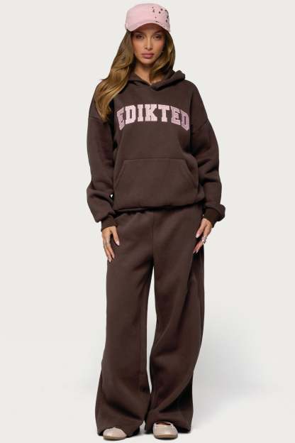 Edikted Glow Rhinestone Sweatpants - BROWN