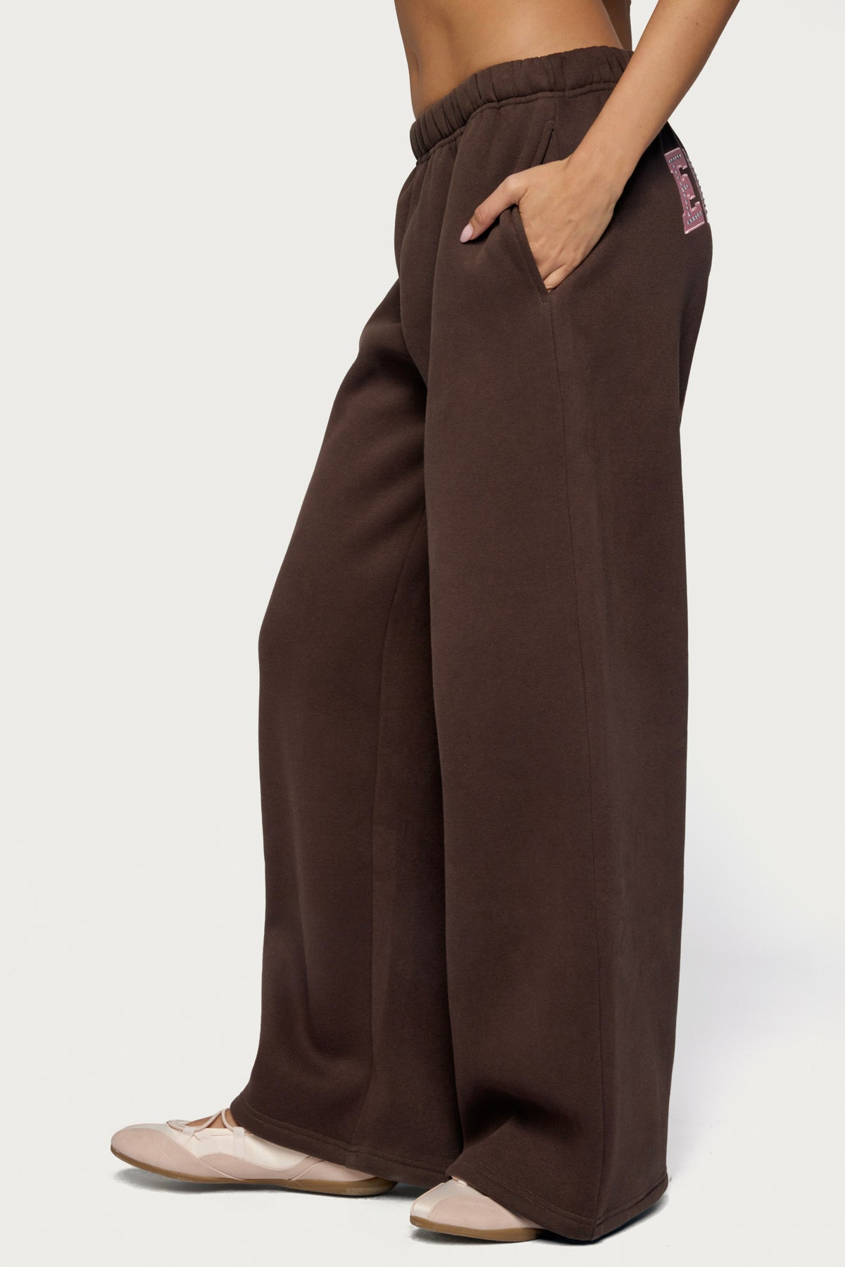 Edikted Glow Rhinestone Sweatpants - BROWN