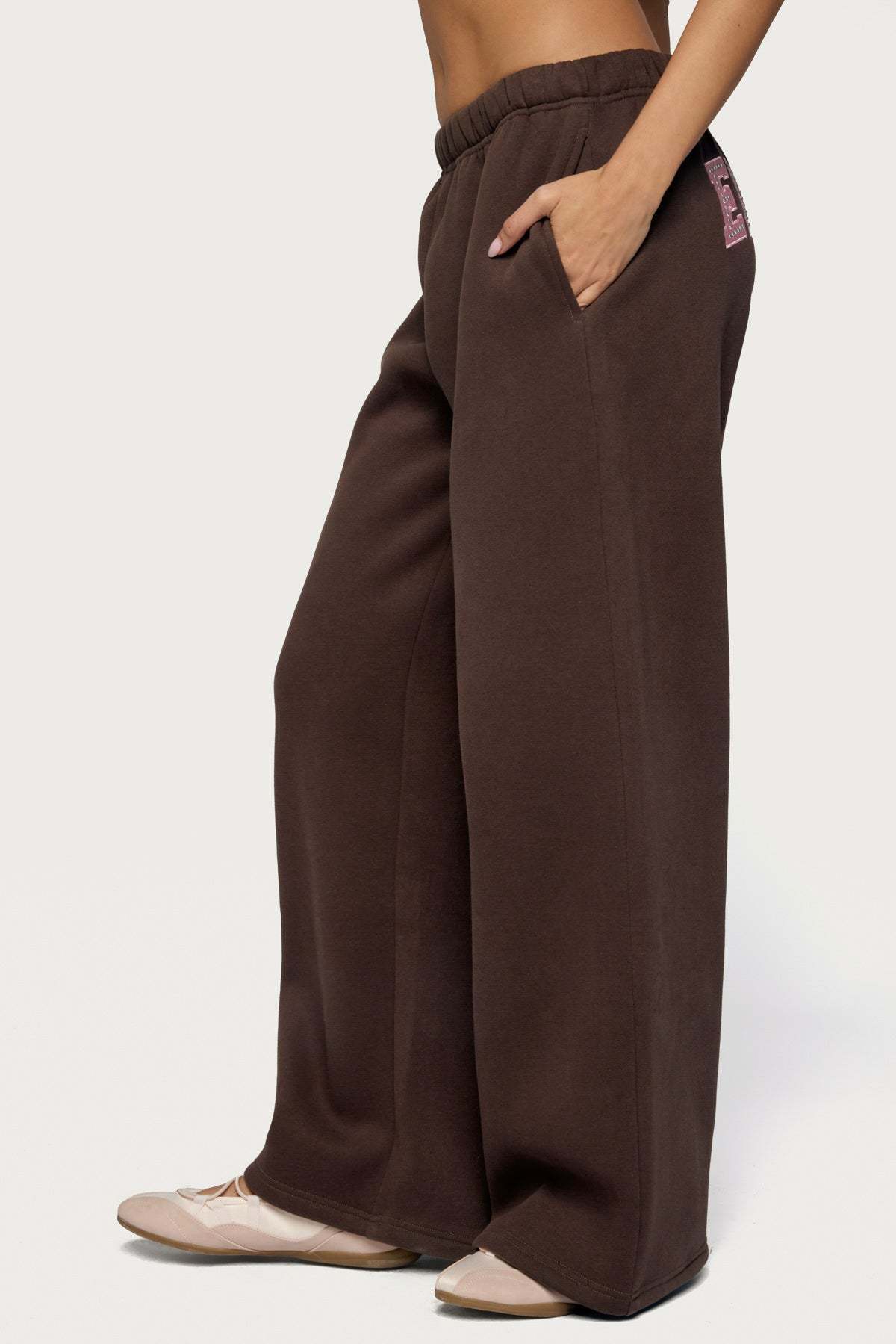 Edikted Glow Rhinestone Sweatpants - BROWN
