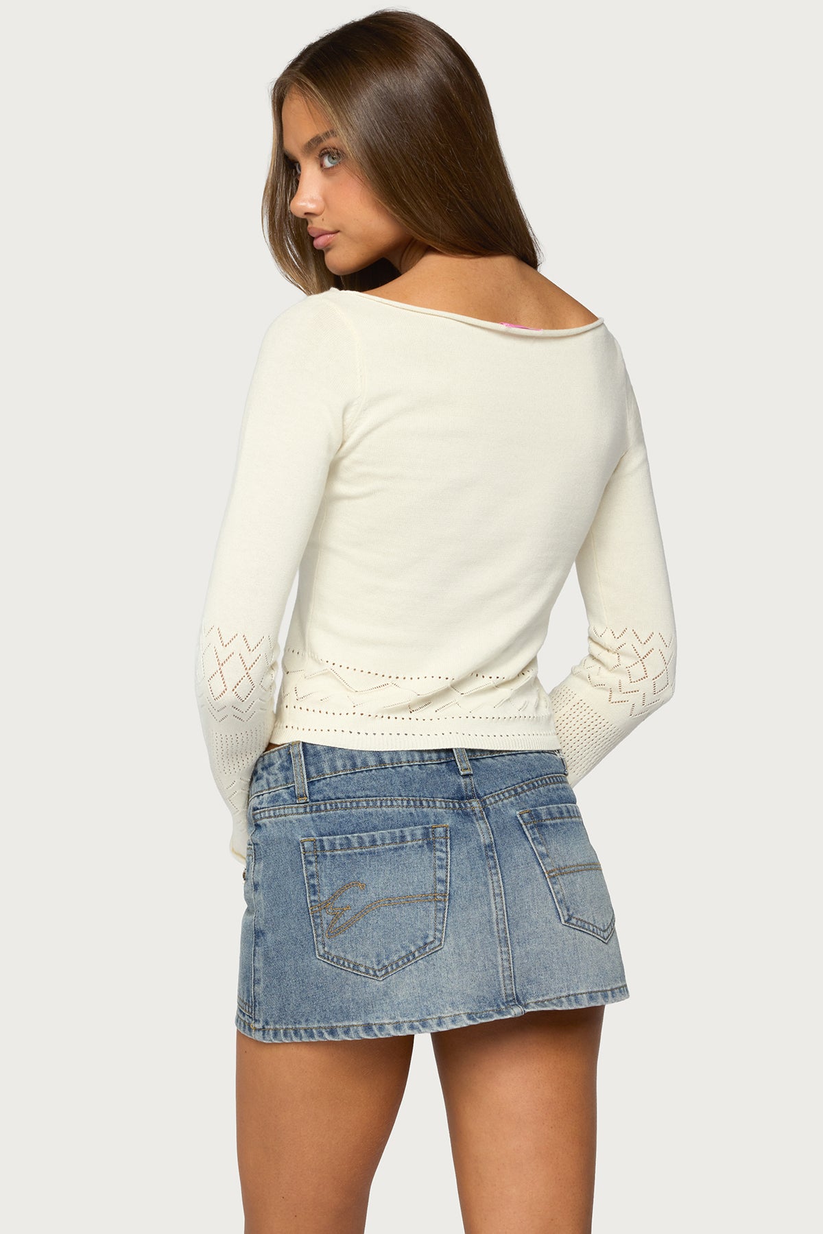 Maple Pointelle Knit Long Sleeve Top - CREAM