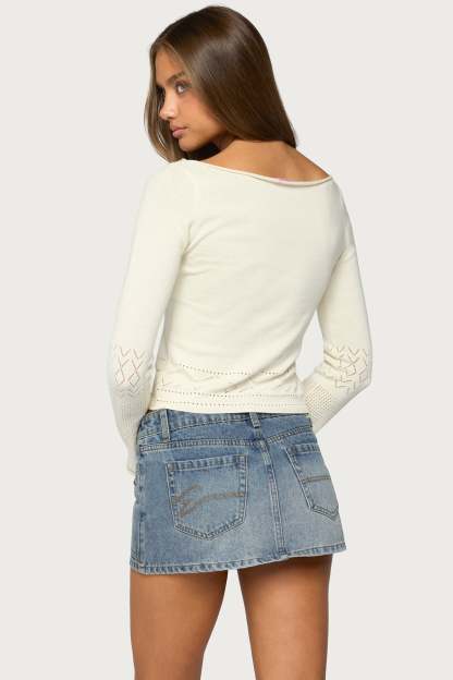Maple Pointelle Knit Long Sleeve Top - CREAM