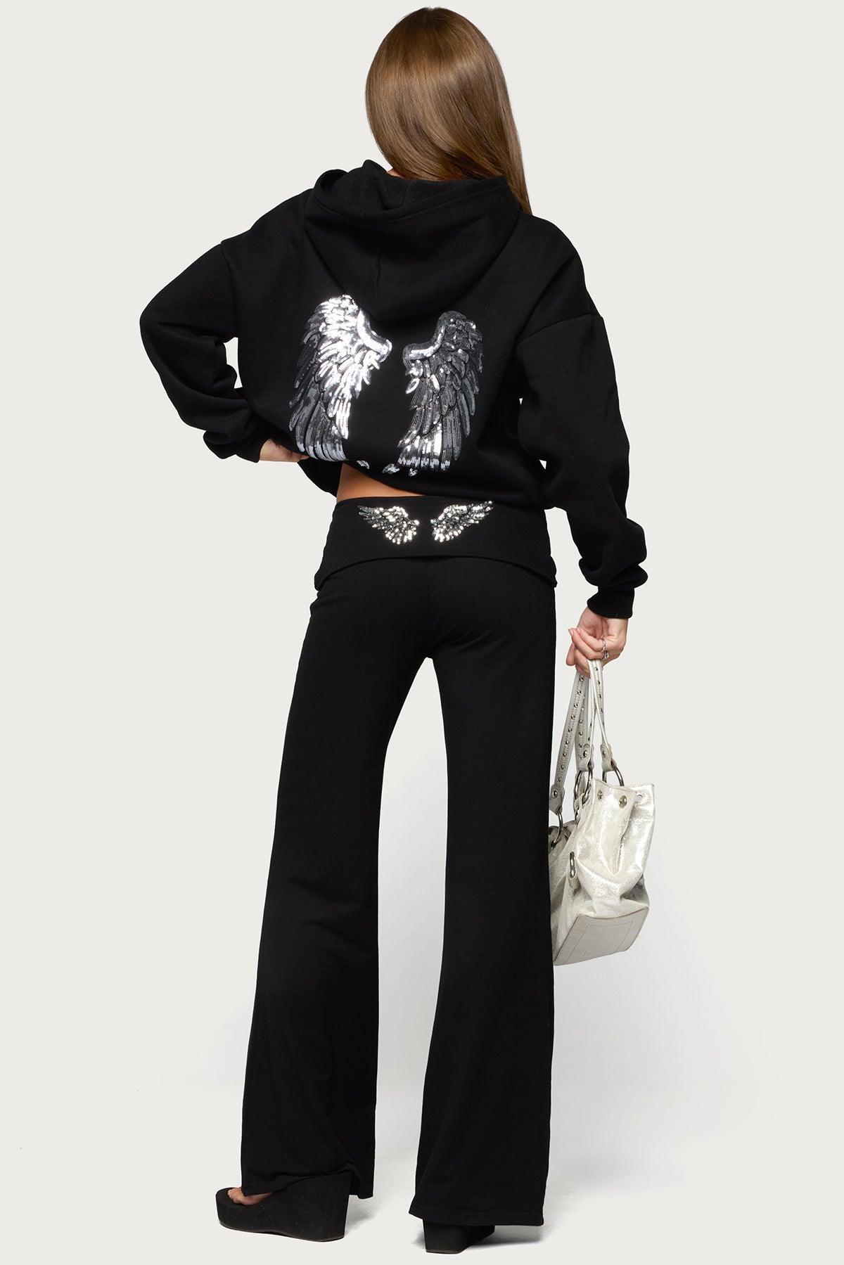 Angel Energy Sequin Foldover Pants - BLACK