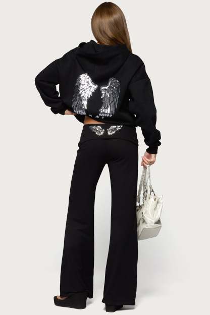 Angel Energy Sequin Foldover Pants - BLACK