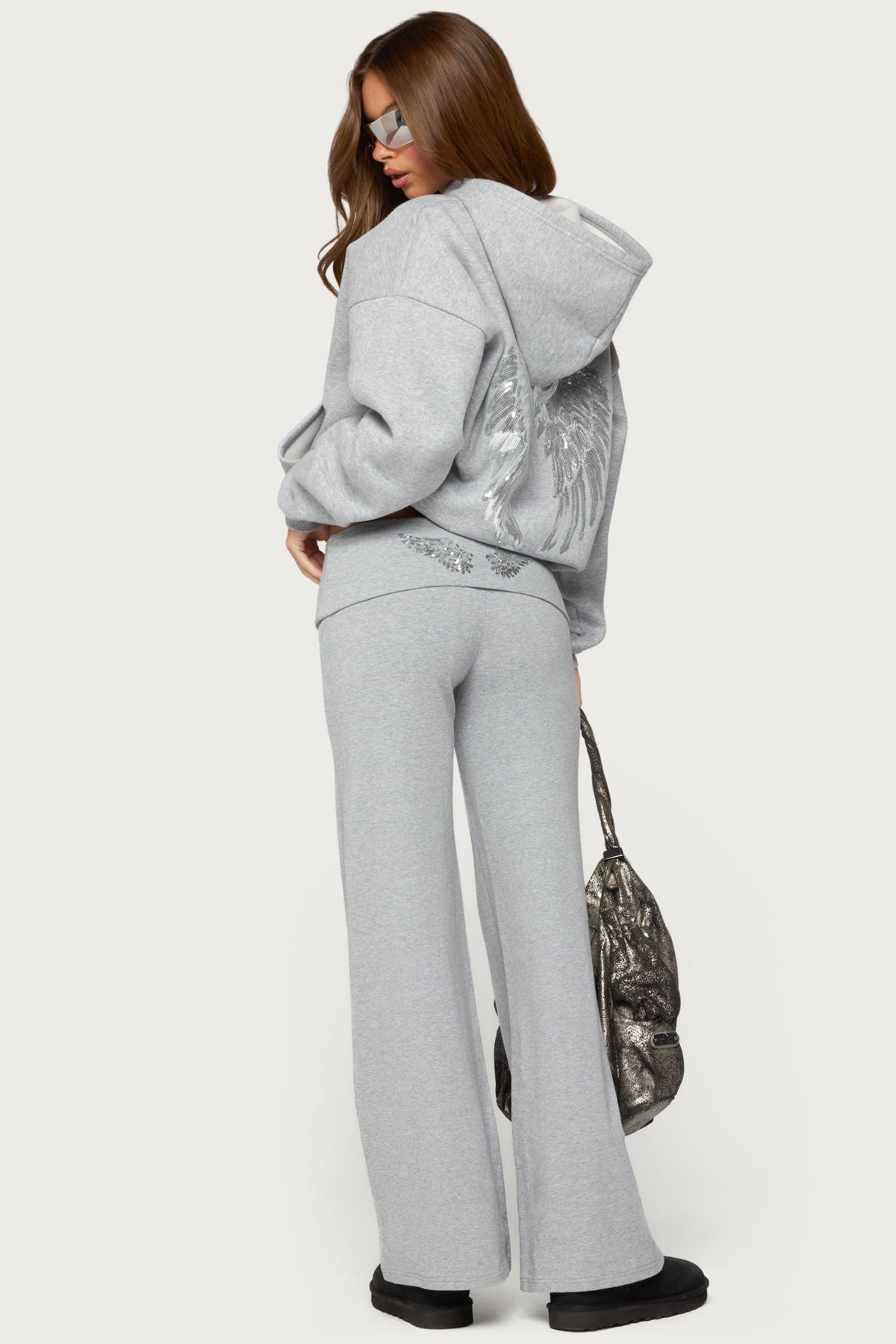 Angel Energy Sequin Foldover Pants - GRAY-MELANGE