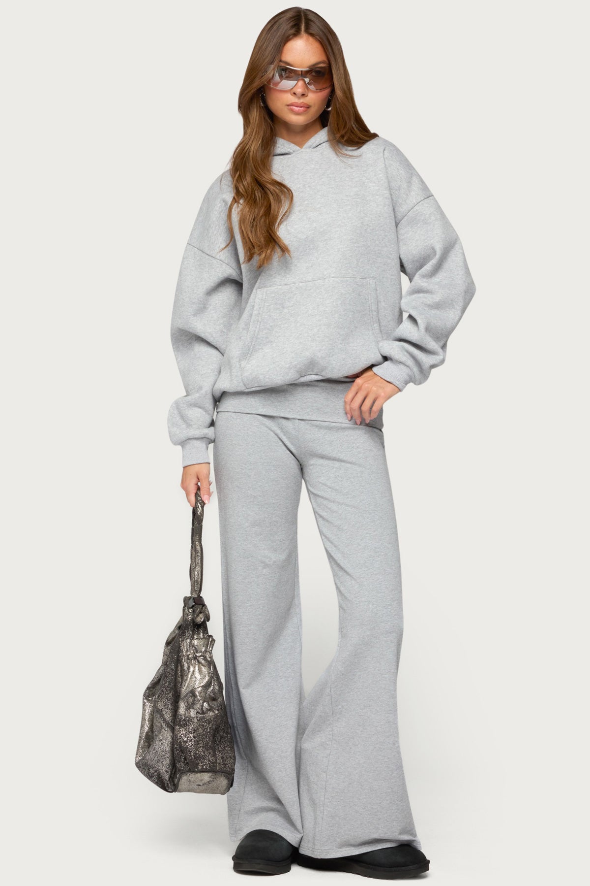 Angel Energy Sequin Foldover Pants - GRAY-MELANGE