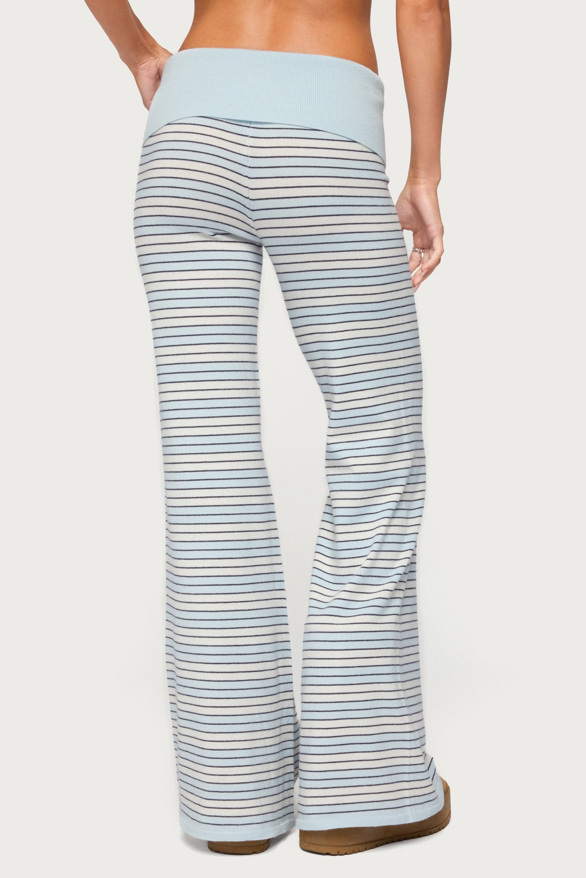 Jadie Foldover Striped Knit Pants - LIGHT-BLUE-AND-CREAM